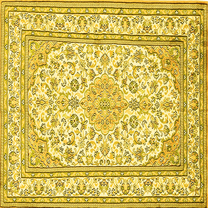 Square Machine Washable Medallion Yellow Traditional Rug, wshtr368yw