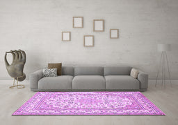 Machine Washable Medallion Purple Traditional Area Rugs in a Living Room, wshtr368pur