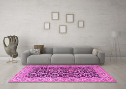 Machine Washable Persian Pink Traditional Rug in a Living Room, wshtr3690pnk