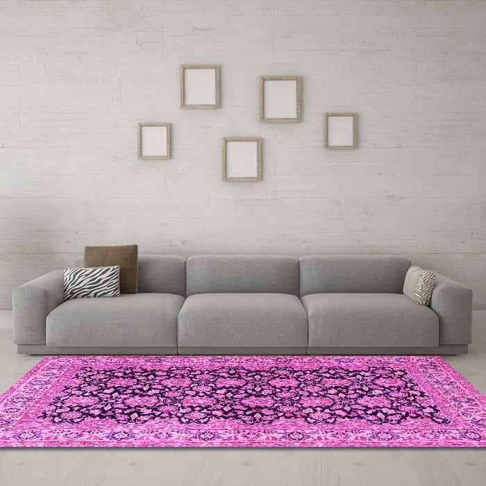 Machine Washable Persian Pink Traditional Rug in a Living Room, wshtr3690pnk