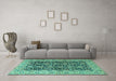 Machine Washable Persian Turquoise Traditional Area Rugs in a Living Room,, wshtr3690turq