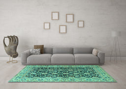 Machine Washable Persian Turquoise Traditional Area Rugs in a Living Room,, wshtr3690turq