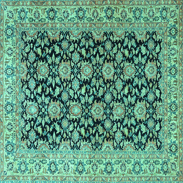 Square Machine Washable Persian Turquoise Traditional Area Rugs, wshtr3690turq