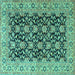 Square Machine Washable Persian Turquoise Traditional Area Rugs, wshtr3690turq