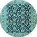 Round Machine Washable Persian Light Blue Traditional Rug, wshtr3690lblu