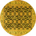 Round Machine Washable Persian Yellow Traditional Rug, wshtr3690yw