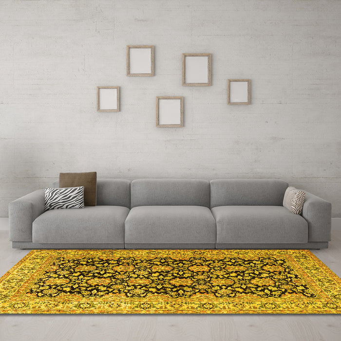 Machine Washable Persian Yellow Traditional Rug in a Living Room, wshtr3690yw