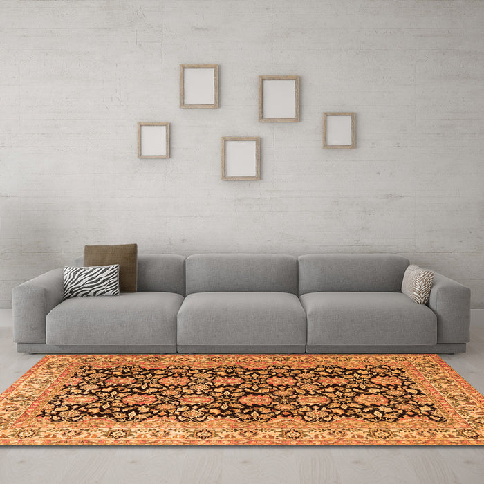 Machine Washable Persian Orange Traditional Area Rugs in a Living Room, wshtr3690org