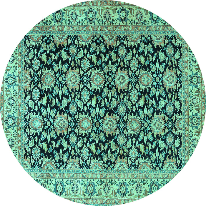 Round Machine Washable Persian Turquoise Traditional Area Rugs, wshtr3690turq