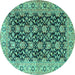 Round Machine Washable Persian Turquoise Traditional Area Rugs, wshtr3690turq