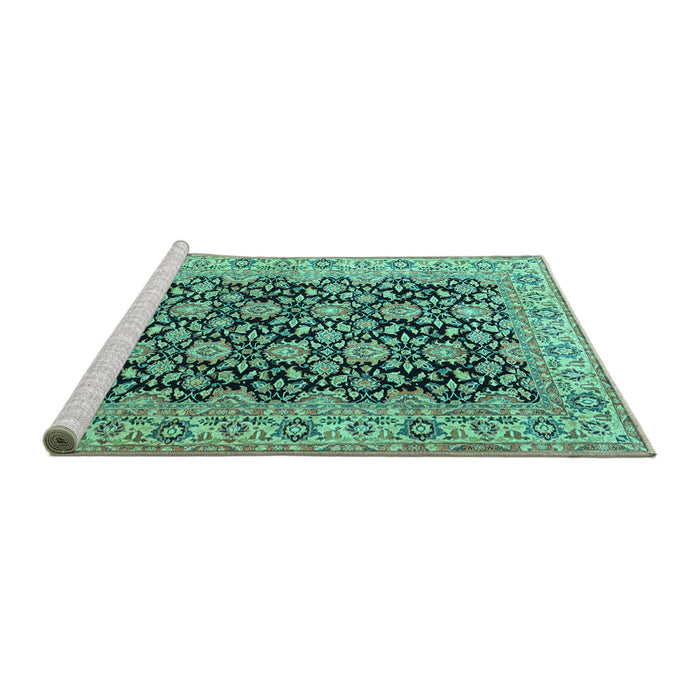 Sideview of Machine Washable Persian Turquoise Traditional Area Rugs, wshtr3690turq