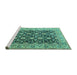 Sideview of Machine Washable Persian Turquoise Traditional Area Rugs, wshtr3690turq