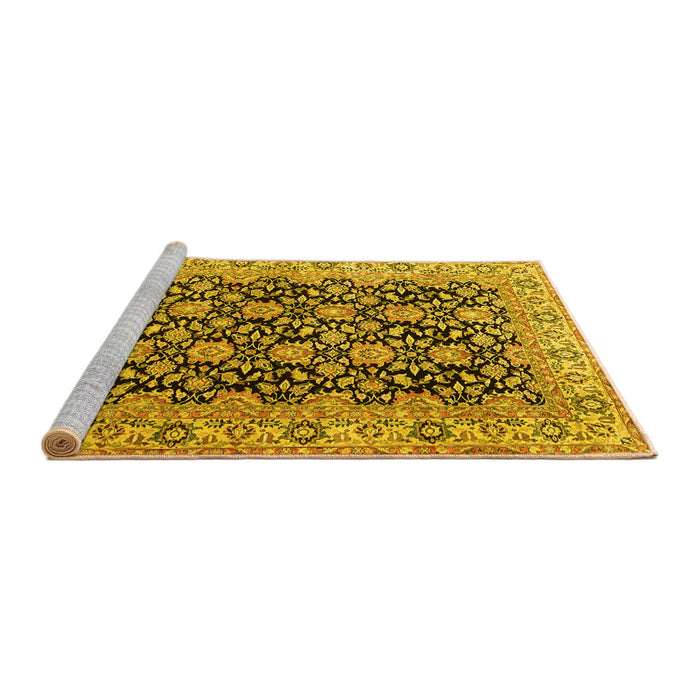 Sideview of Machine Washable Persian Yellow Traditional Rug, wshtr3690yw