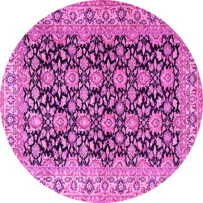 Round Machine Washable Persian Pink Traditional Rug, wshtr3690pnk