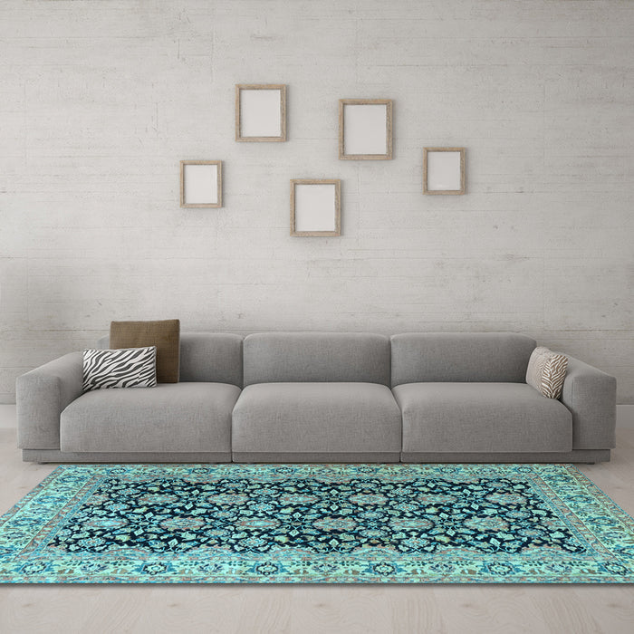 Machine Washable Persian Light Blue Traditional Rug in a Living Room, wshtr3690lblu