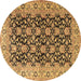 Round Machine Washable Persian Brown Traditional Rug, wshtr3690brn