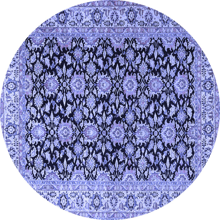 Round Machine Washable Persian Blue Traditional Rug, wshtr3690blu
