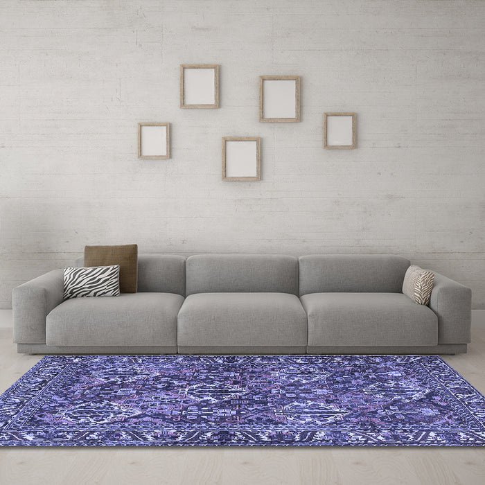 Machine Washable Persian Blue Traditional Rug in a Living Room, wshtr3691blu