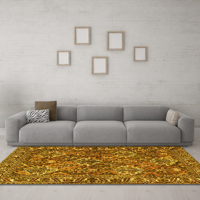 Machine Washable Persian Yellow Traditional Rug in a Living Room, wshtr3691yw