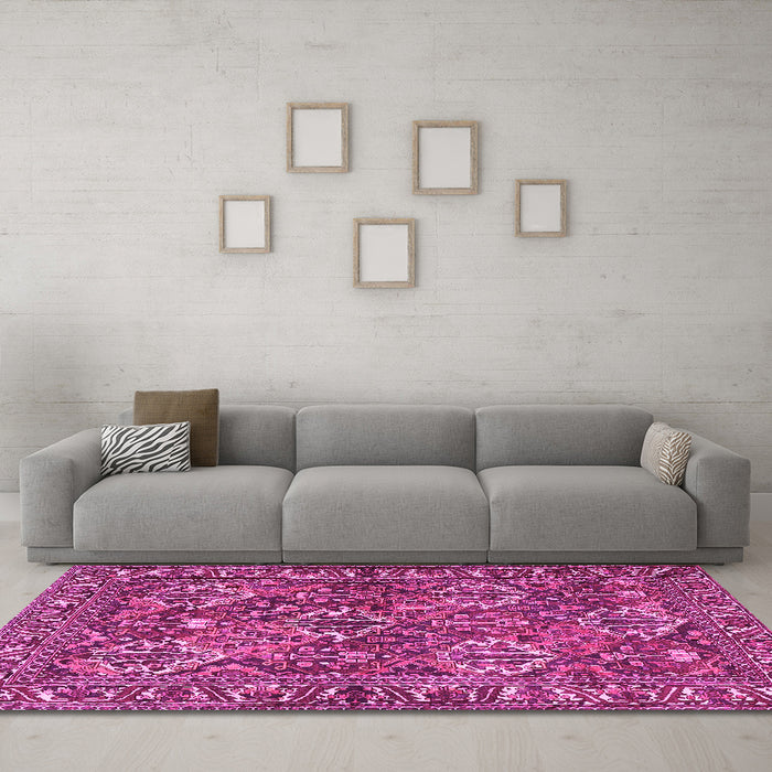 Machine Washable Persian Pink Traditional Rug in a Living Room, wshtr3691pnk