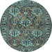 Round Machine Washable Persian Light Blue Traditional Rug, wshtr3691lblu