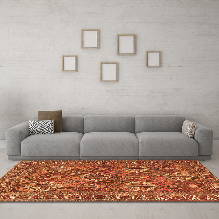 Machine Washable Persian Orange Traditional Area Rugs in a Living Room, wshtr3691org