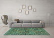 Machine Washable Persian Turquoise Traditional Area Rugs in a Living Room,, wshtr3691turq