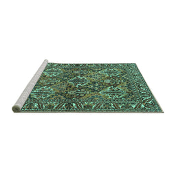 Sideview of Machine Washable Persian Turquoise Traditional Area Rugs, wshtr3691turq