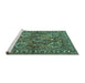 Sideview of Machine Washable Persian Turquoise Traditional Area Rugs, wshtr3691turq