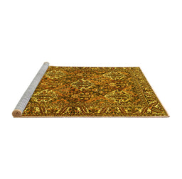 Sideview of Machine Washable Persian Yellow Traditional Rug, wshtr3691yw