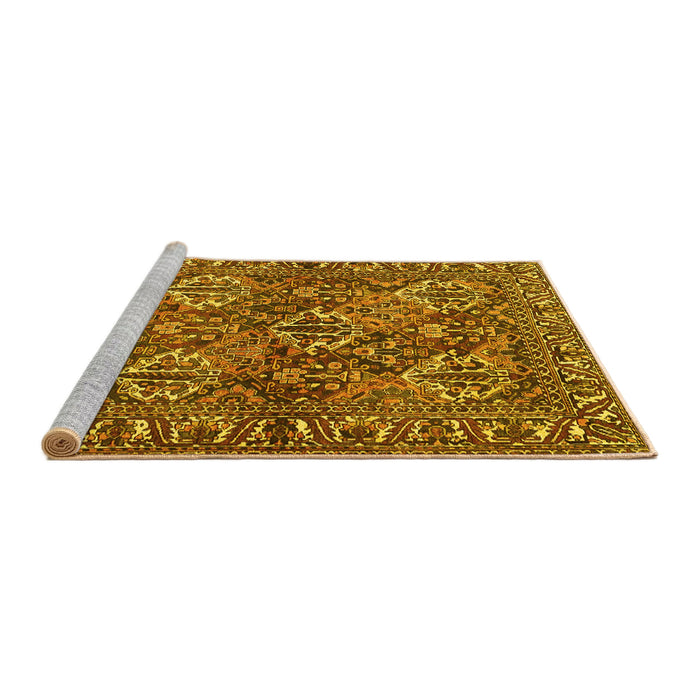 Sideview of Machine Washable Persian Yellow Traditional Rug, wshtr3691yw