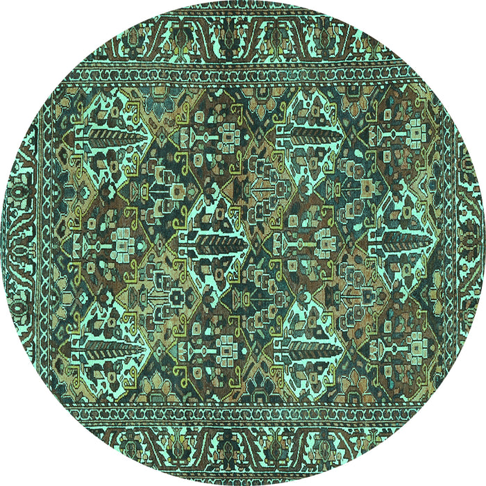 Round Machine Washable Persian Turquoise Traditional Area Rugs, wshtr3691turq