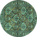 Round Machine Washable Persian Turquoise Traditional Area Rugs, wshtr3691turq