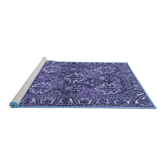 Sideview of Machine Washable Persian Blue Traditional Rug, wshtr3691blu