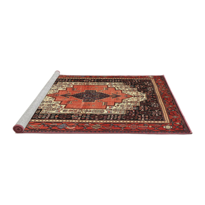 Sideview of Machine Washable Traditional Rust Pink Rug, wshtr3692