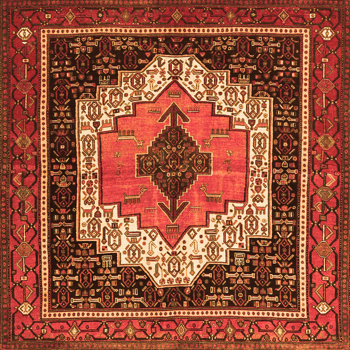 Round Machine Washable Persian Orange Traditional Area Rugs, wshtr3692org