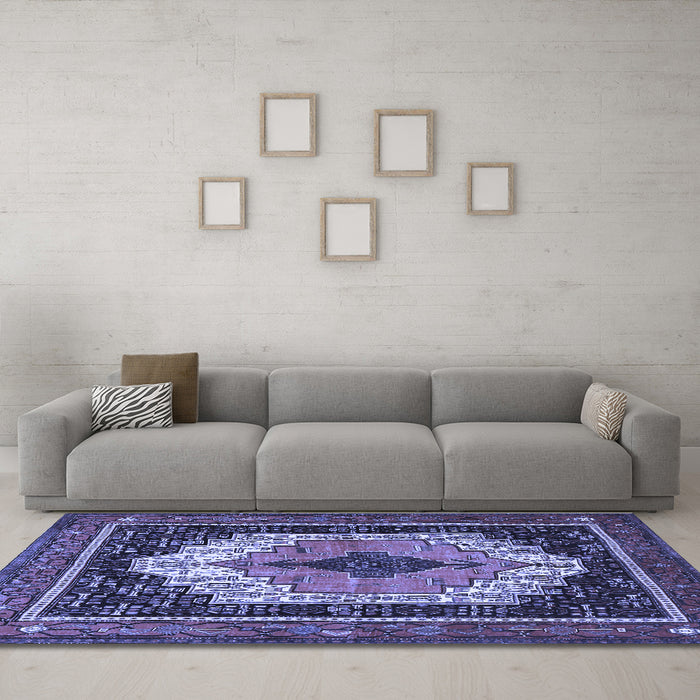 Machine Washable Persian Blue Traditional Rug in a Living Room, wshtr3692blu