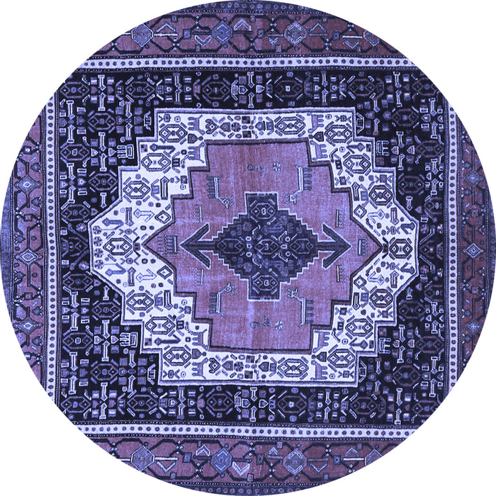 Round Machine Washable Persian Blue Traditional Rug, wshtr3692blu