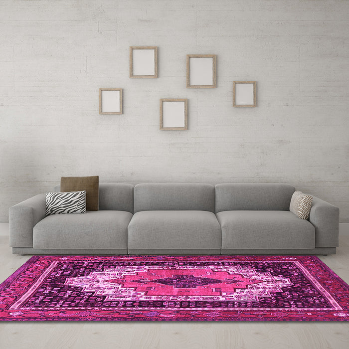 Machine Washable Persian Pink Traditional Rug in a Living Room, wshtr3692pnk