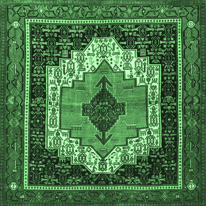 Square Machine Washable Persian Emerald Green Traditional Area Rugs, wshtr3692emgrn