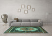 Machine Washable Persian Turquoise Traditional Area Rugs in a Living Room,, wshtr3692turq