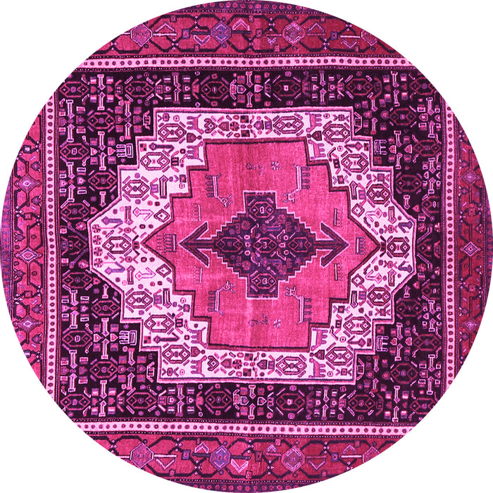 Round Machine Washable Persian Pink Traditional Rug, wshtr3692pnk