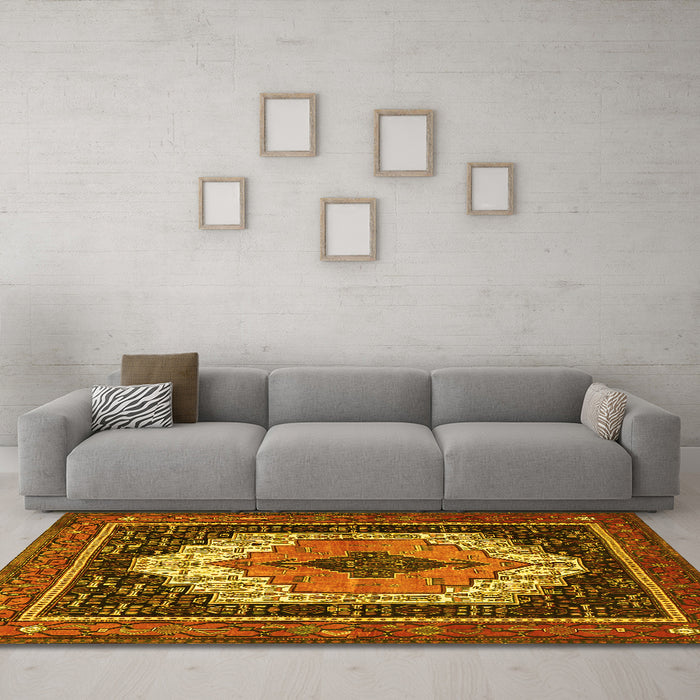 Machine Washable Persian Yellow Traditional Rug in a Living Room, wshtr3692yw