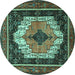 Round Persian Turquoise Traditional Rug, tr3692turq