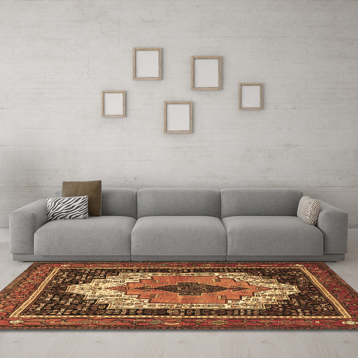 Machine Washable Persian Brown Traditional Rug in a Living Room,, wshtr3692brn