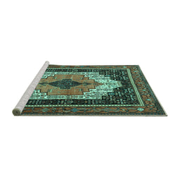 Sideview of Machine Washable Persian Turquoise Traditional Area Rugs, wshtr3692turq
