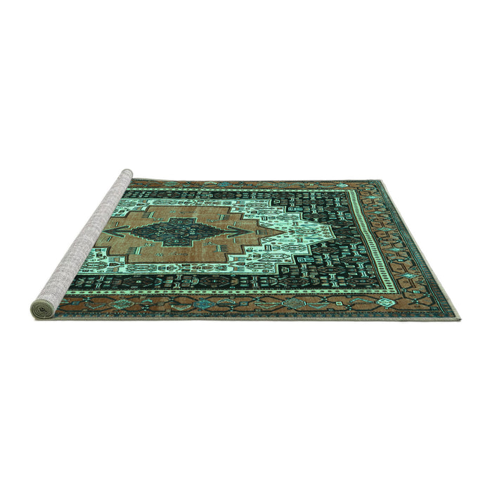 Sideview of Machine Washable Persian Turquoise Traditional Area Rugs, wshtr3692turq