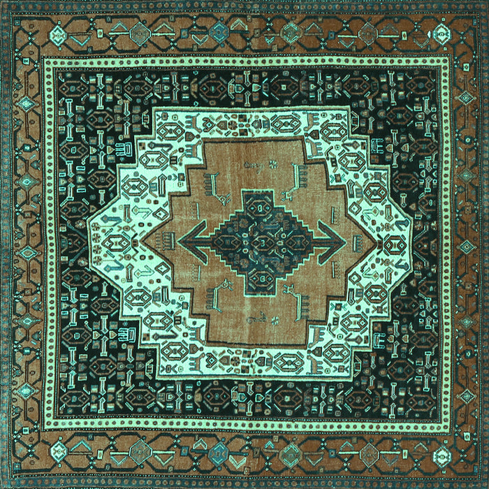 Square Machine Washable Persian Turquoise Traditional Area Rugs, wshtr3692turq