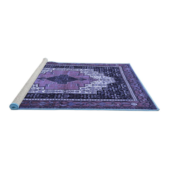 Sideview of Machine Washable Persian Blue Traditional Rug, wshtr3692blu