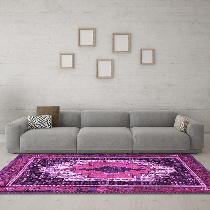 Machine Washable Persian Purple Traditional Area Rugs in a Living Room, wshtr3692pur